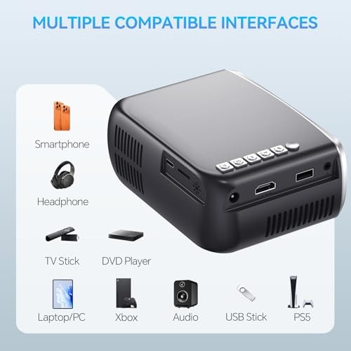 Projector with WiFi and Bluetooth, Mini Projector for iPhone silver gray