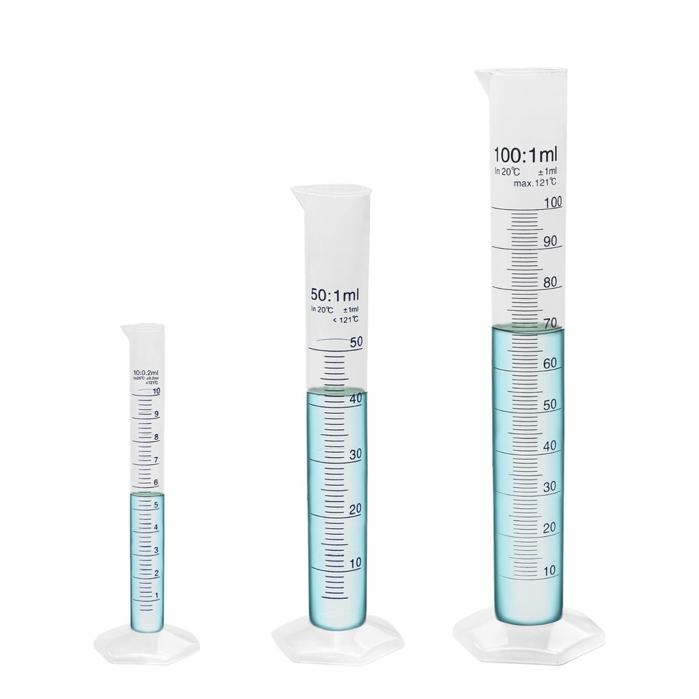 3 Pcs Graduated Cylinder Set - 10ml, 50ml, 100ml, Hexagonal Base, PP Material