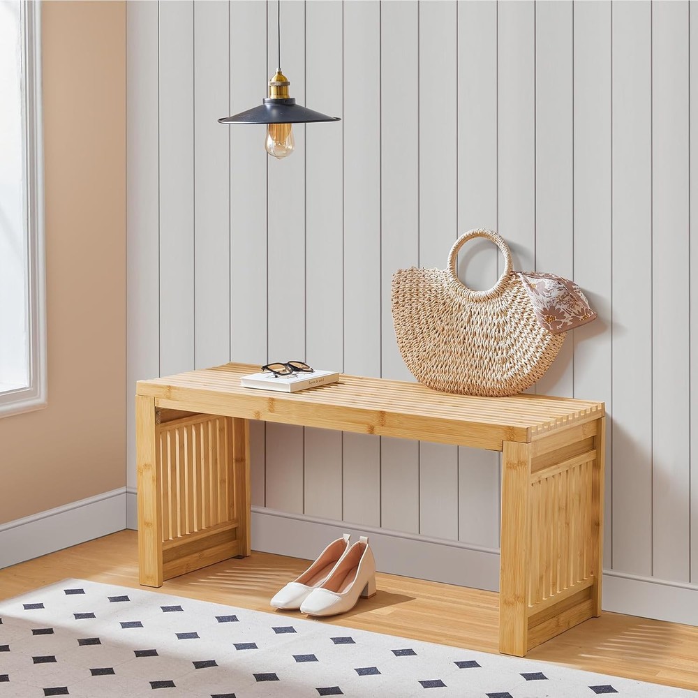 Bamboo Dining Bench 35 inch Farmhouse Kitchen Table Bench Solid Bamboo Dining