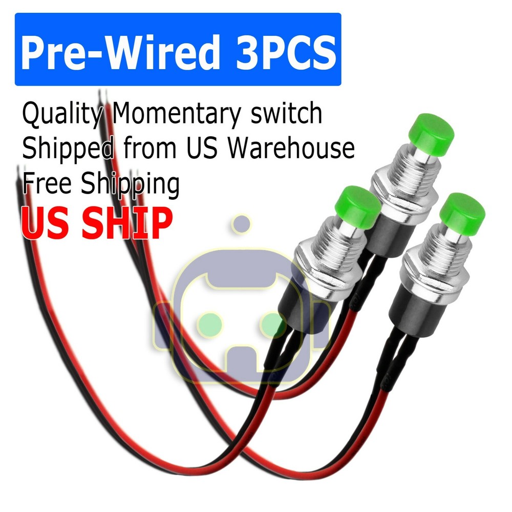 3 PCS Green Micro Lockless Momentary On/Off Push Button 12V 5A Switch Tact
