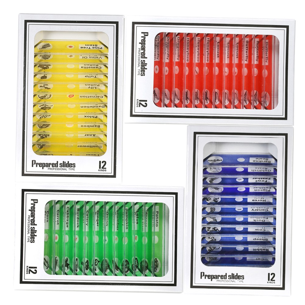 48pcs/set Prepared Microscope Slides Animals Insects Plants Sample Y4D1