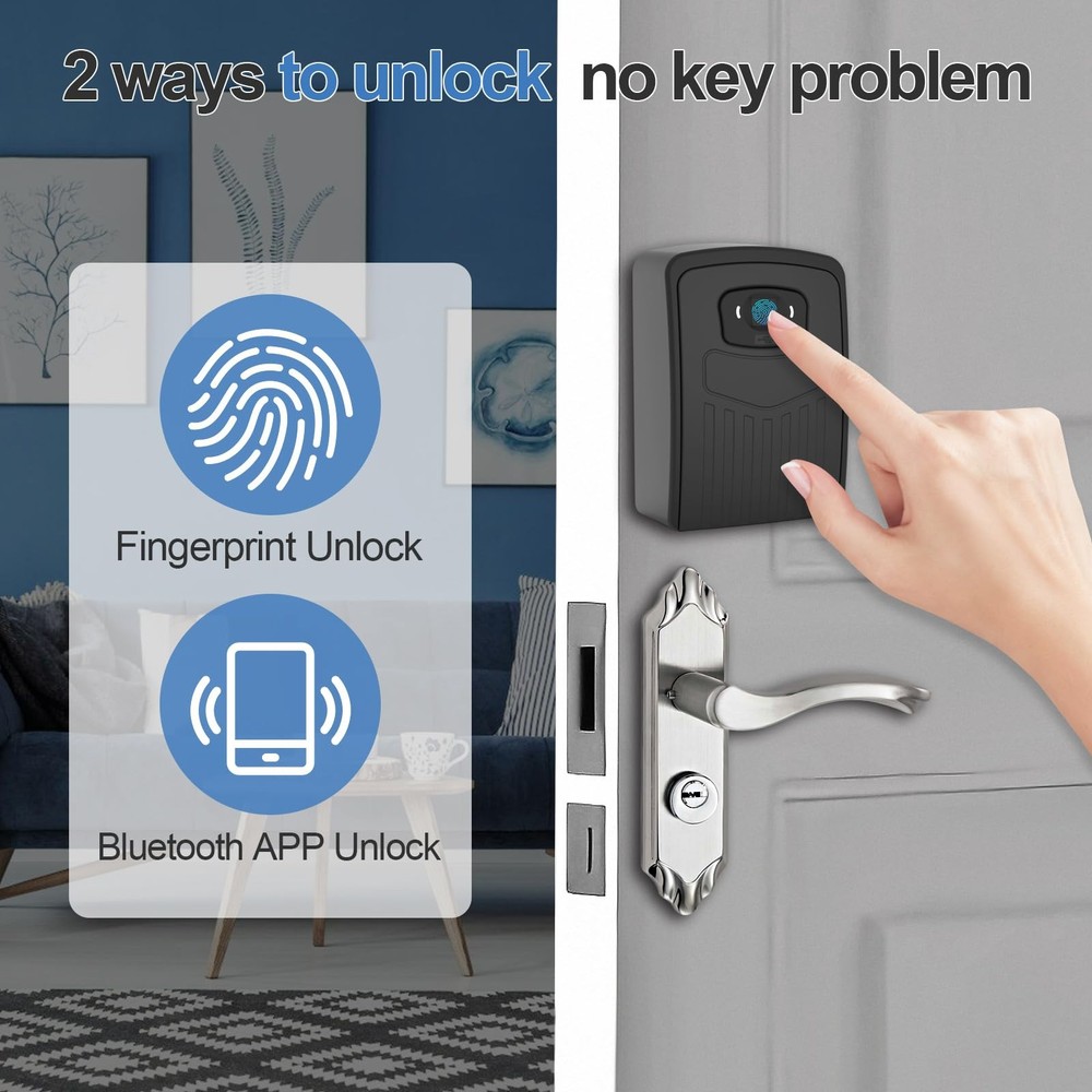 WiFi Fingerprint Smart Key Lock Box for Outside, Remote Access Wireless Key B...
