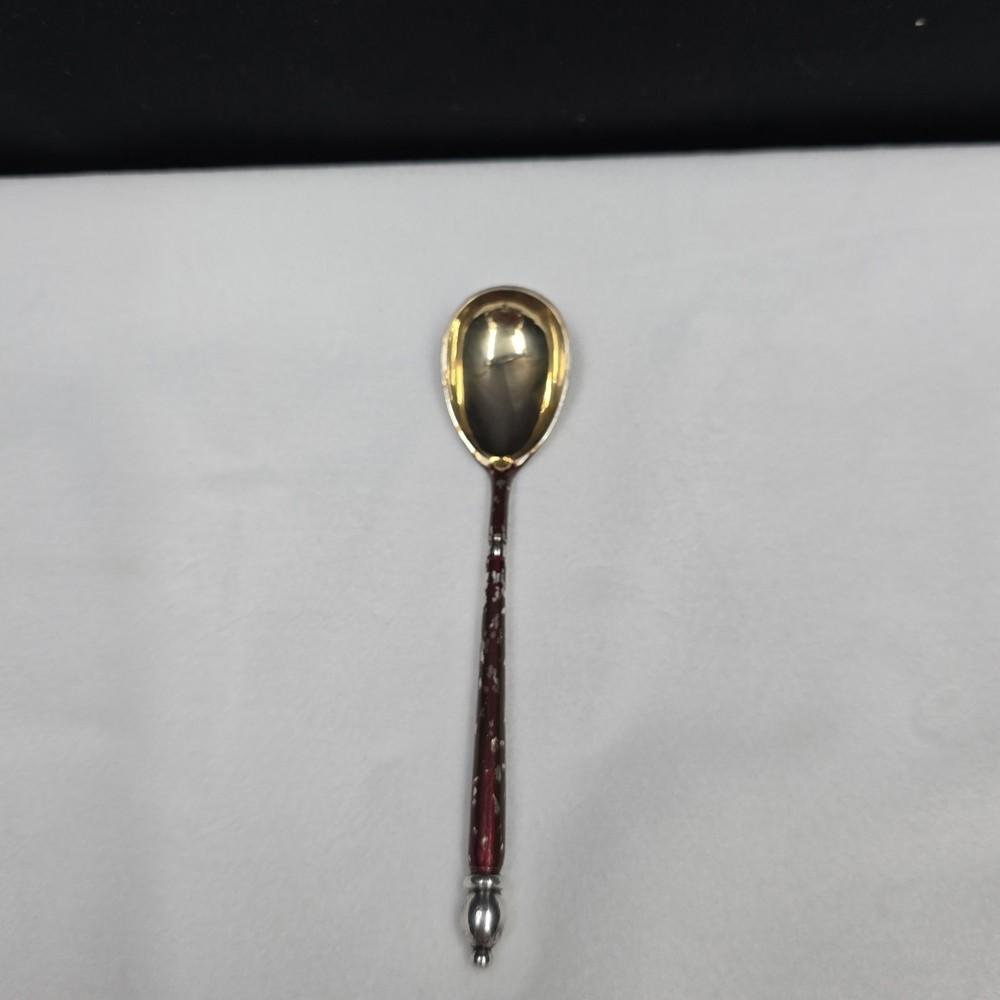 Antique Polychrome Russian Silver Small Spoon
