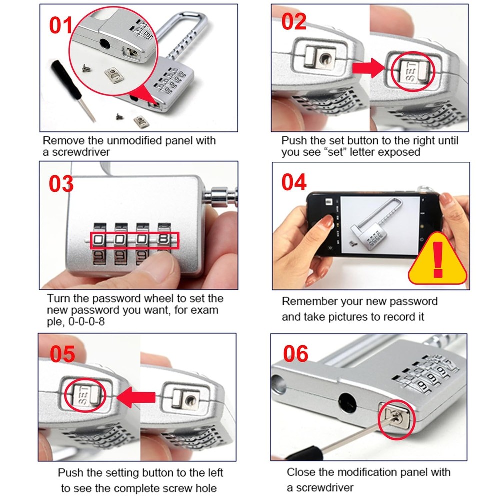 Stainless Steel U Shaped Padlock - Combination Code Long Adjustable Shackle L...
