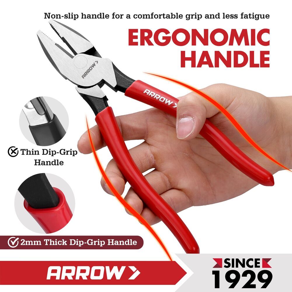 ARROW 8" High Leverage Linesman Pliers Sharp Edge Side Cutters Plier for Cutting
