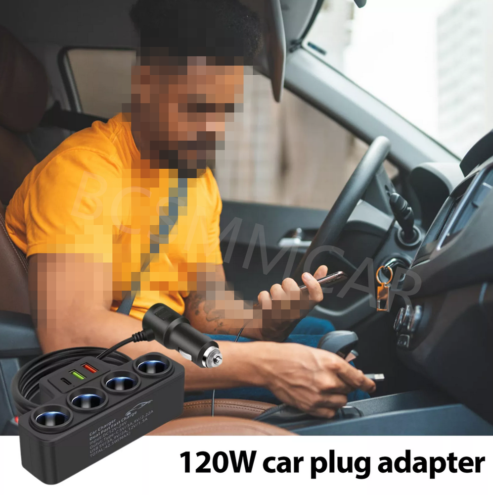 4 Way Car Cigarette Lighter Adapter QC3.0 Quick Charger Socket Splitter Outlet