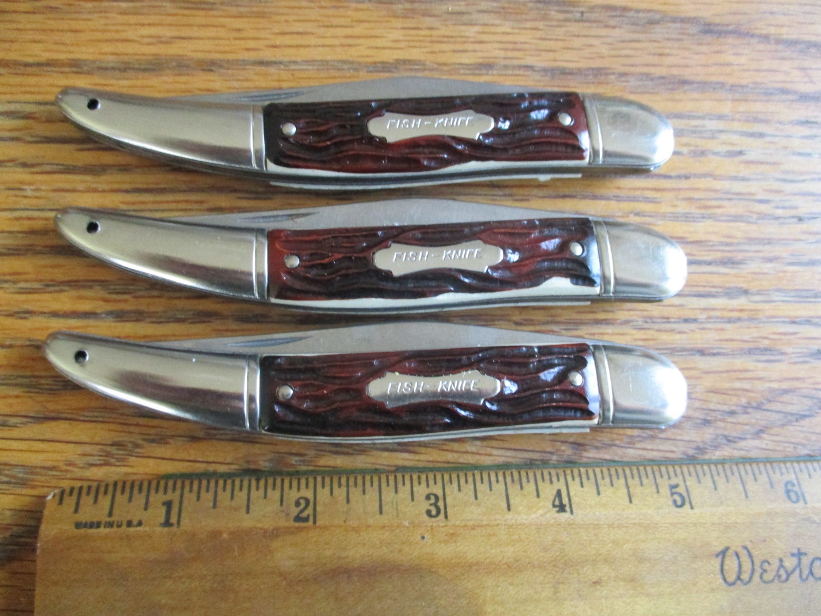 3 Fish Knives Single Blade Knife NOS Colonial Knife USA Stainless