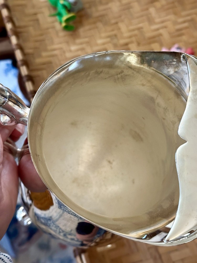 VINTAGE SILVERPLATE FOOTED PITCHER W/ICE GUARD