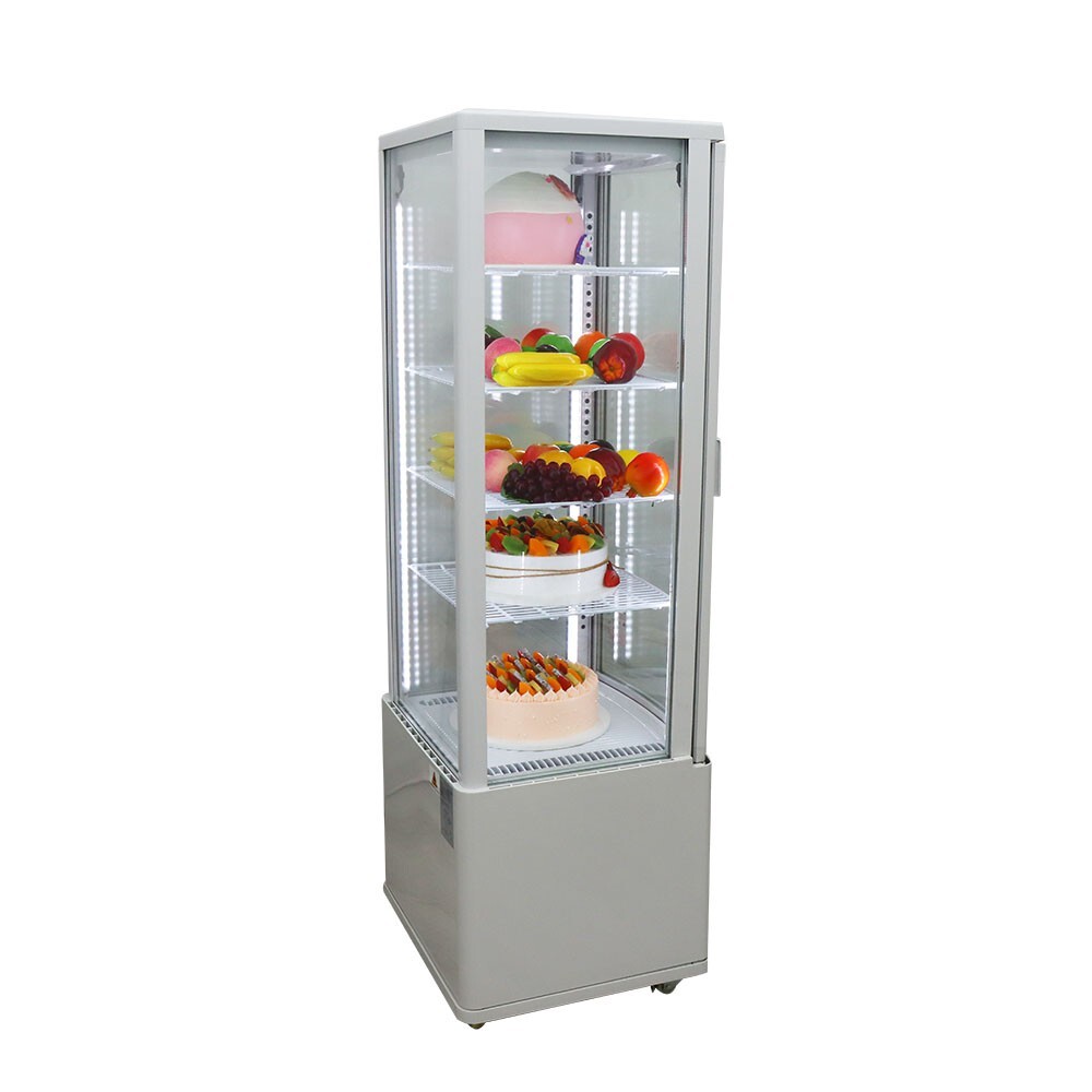 110V 5 Layers Refrigerated Cake Display Vertical LED Lighting Lockable Wheels