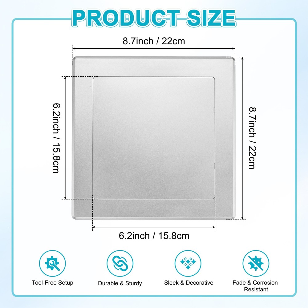 1-Pack Access Panel for Drywall, 6x6" Plastic Removable [Silver Tone, Square]