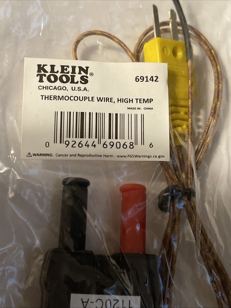 Klein Tools K-Type Thermocouple Wire High Temp Replacement Temperature 69142 NEW