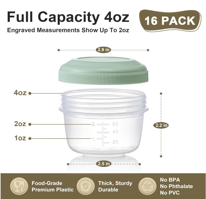 [16 Pack] 4 Oz Small Containers with Lids Reusable Plastic Containers for Snack