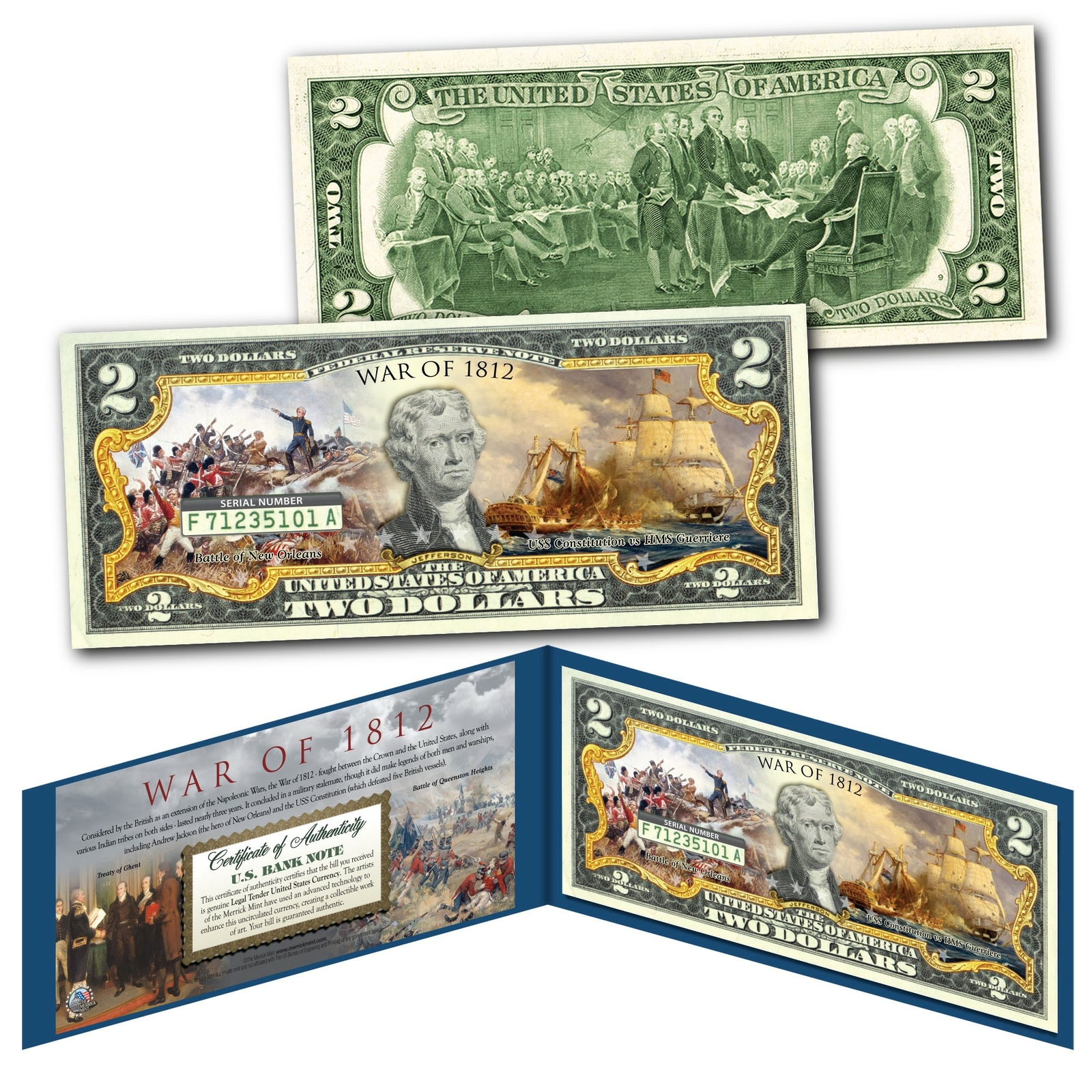 WAR OF 1812 Second War of Independence USA vs UK Genuine Legal Tender US $2 Bill