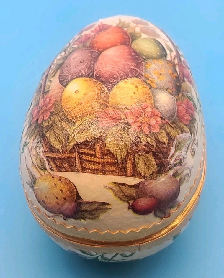 2 Hand Painted Decoupage Paper Mache Easter Egg Container Boxes Victorian Style