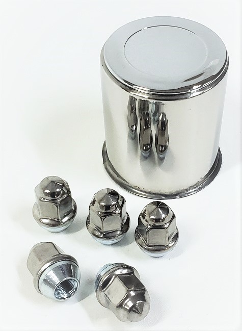 Trailer Wheel Lug and Cap Set Stainless Steel Hub Cover 5 SS Lugs 3.19" Center