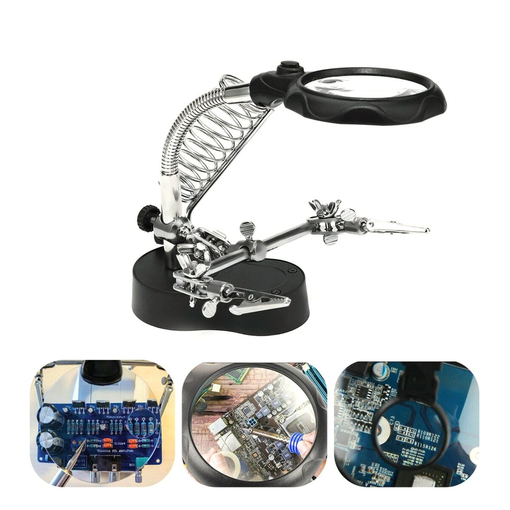 Adjustable Crocodile Clips Soldering Stand with Magnifier&LED for Precision Work