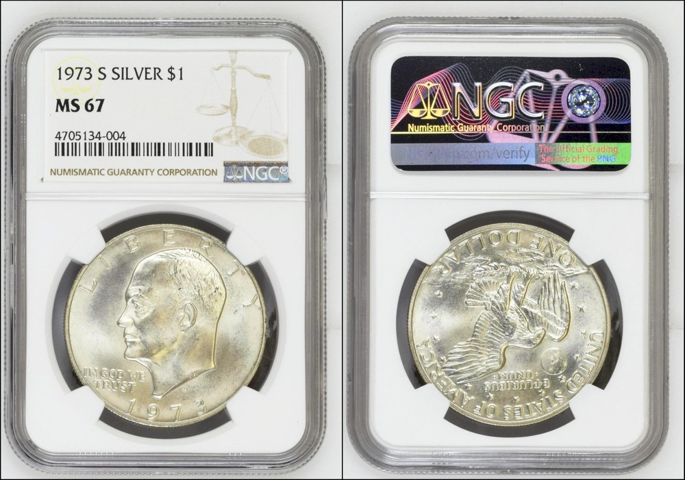 1973 S EISENHOWER SILVER DOLLAR NGC MS67 IKE