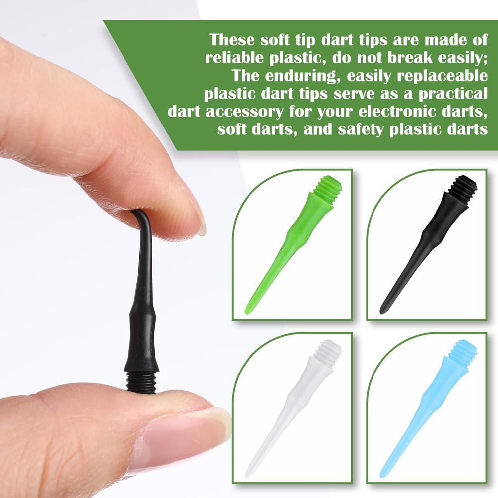 200-Pack 2BA Threaded Soft Tip Dart Tips, Plastic Replacement Dart Tips Soft Tip