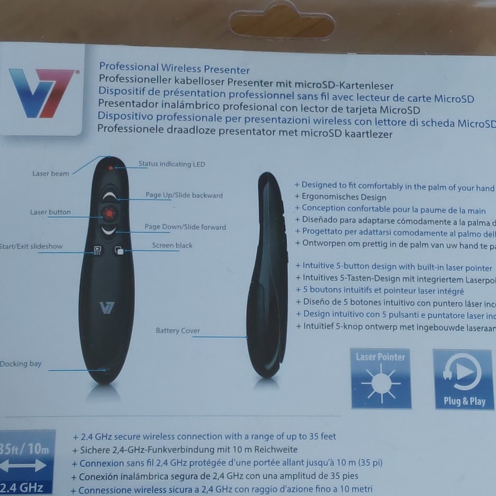 V7 Professional Wireless Presenter with MicroSD card Reader Plug play USB