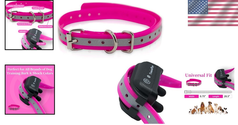 Universal 27.5" Adjustable Pink Reflective Dog Training Collar Replacement Strap