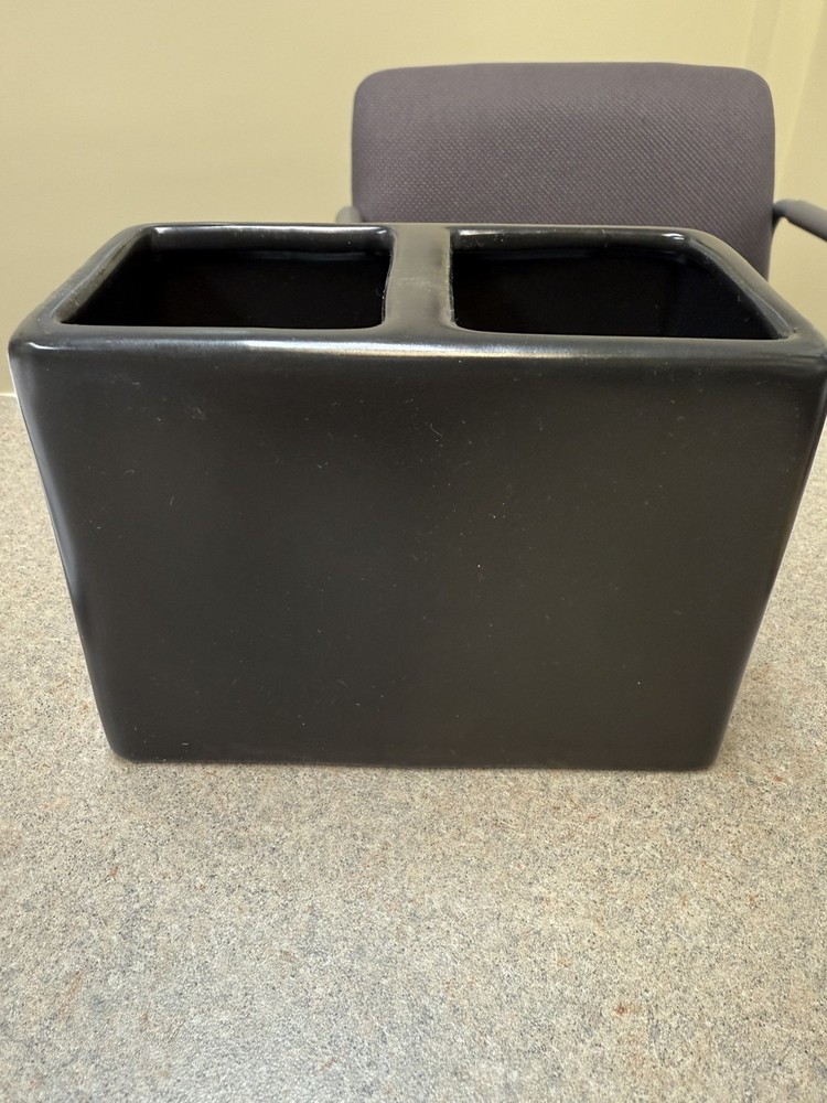 Rae Dunn 'Stuff' 2 Section Divided Container Storage Desk Organizer Black
