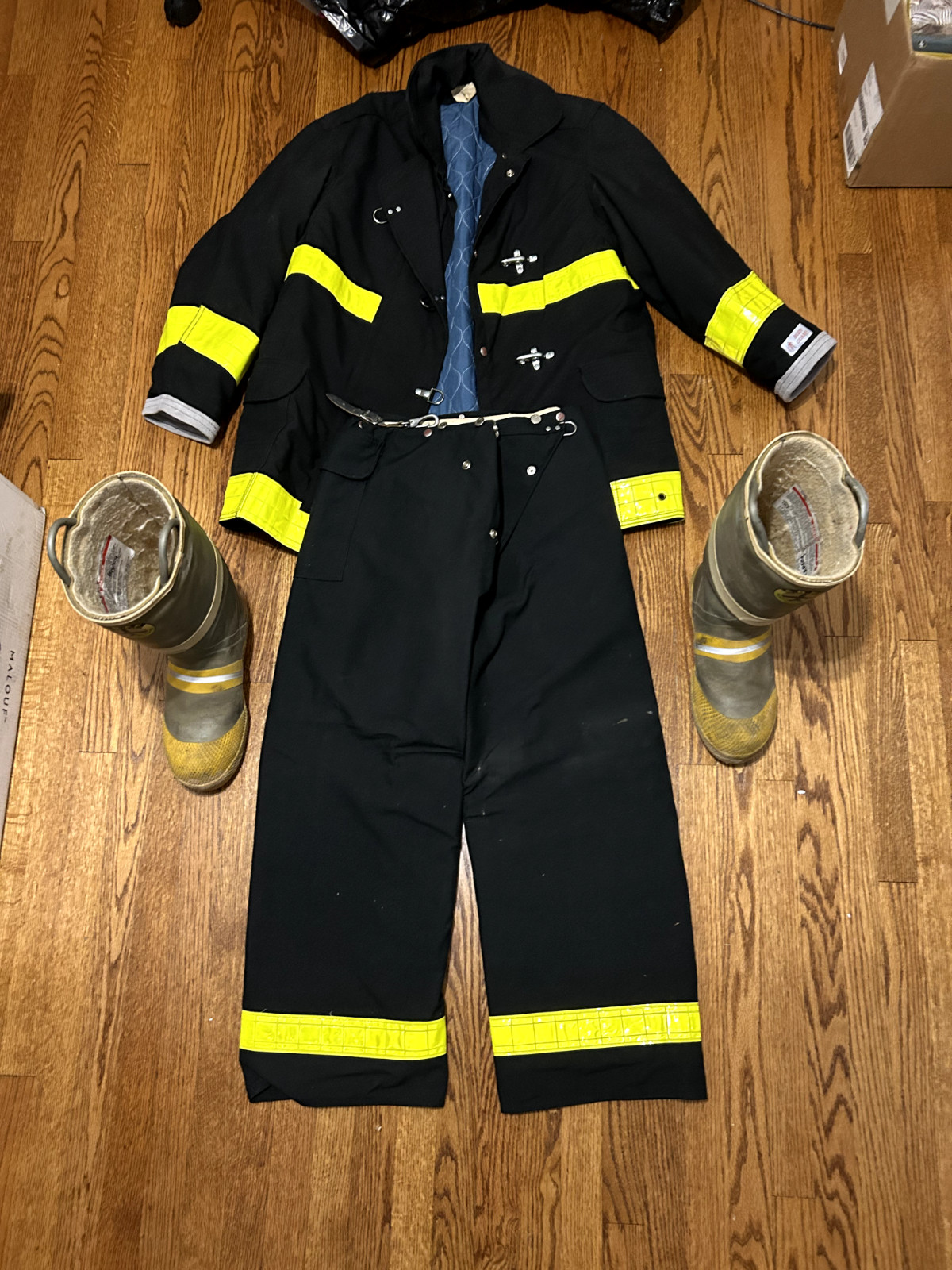 Vintage Body Guard Coat/ Pants/ Boots - Fireman Firefighter Jacket/ Pants/ Boots