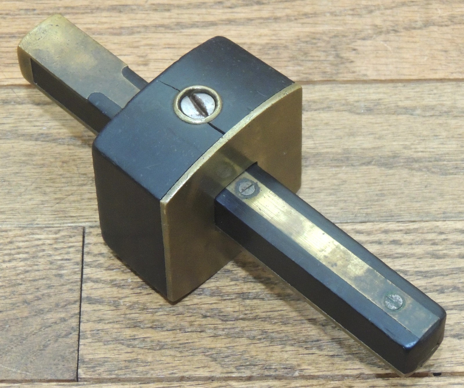 MARKED EBONY/BRASS MORTISE GAUGE-ANTIQUE HAND TOOL-MARKING
