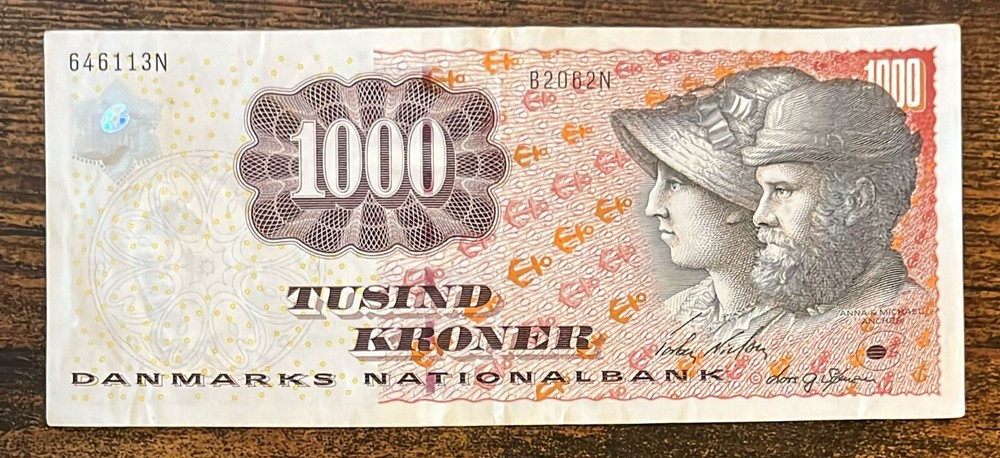 Danmark Ref W045 : 1000 Danish Krone Banknote