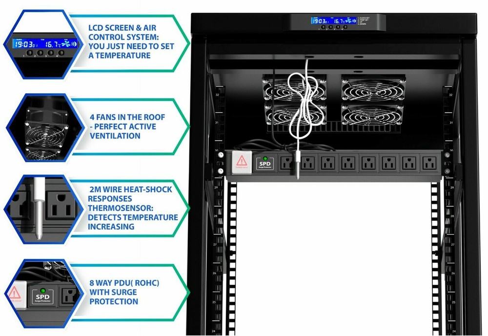 Server Rack 42U Network Cabinet 24" depth Data Server Cabinet - BONUS INCLUDED