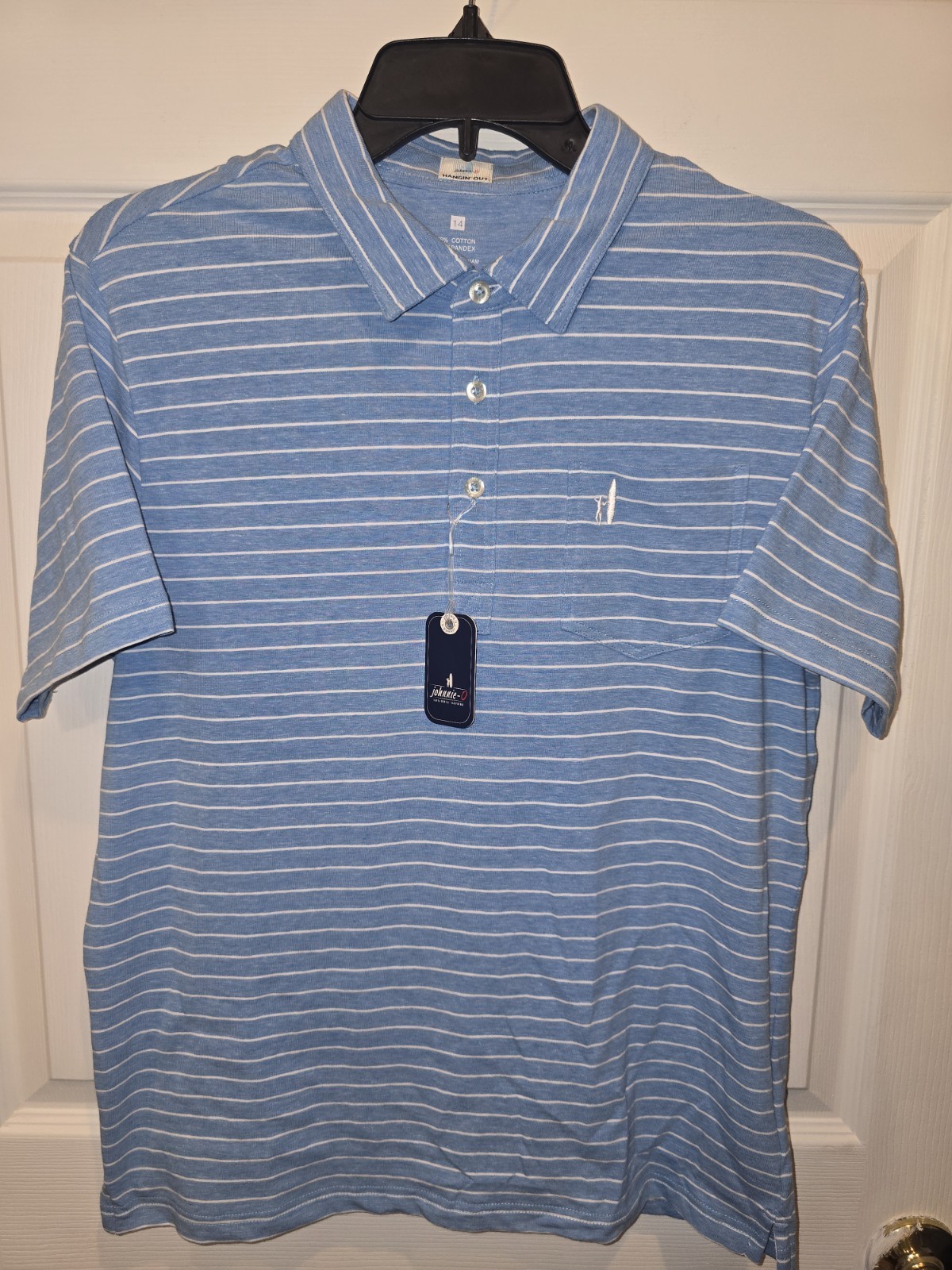 NWT Johnnie-O Hangin' Out Polo Neese Striped Bondi Blue Kids Size Shirts