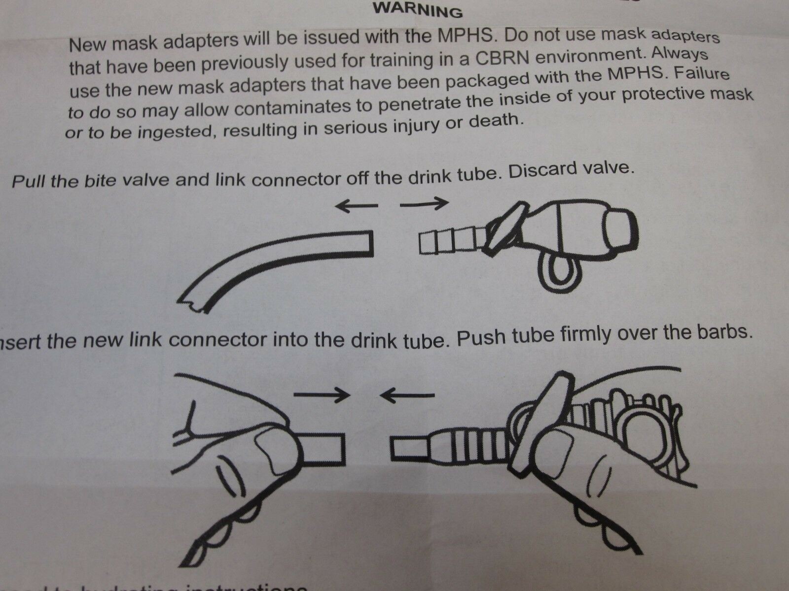 NEW GAS MASK ADAPTER CAMELBAK BITE VALVE MOUTH PIECE M40/50 HYDRATION SYSTEM