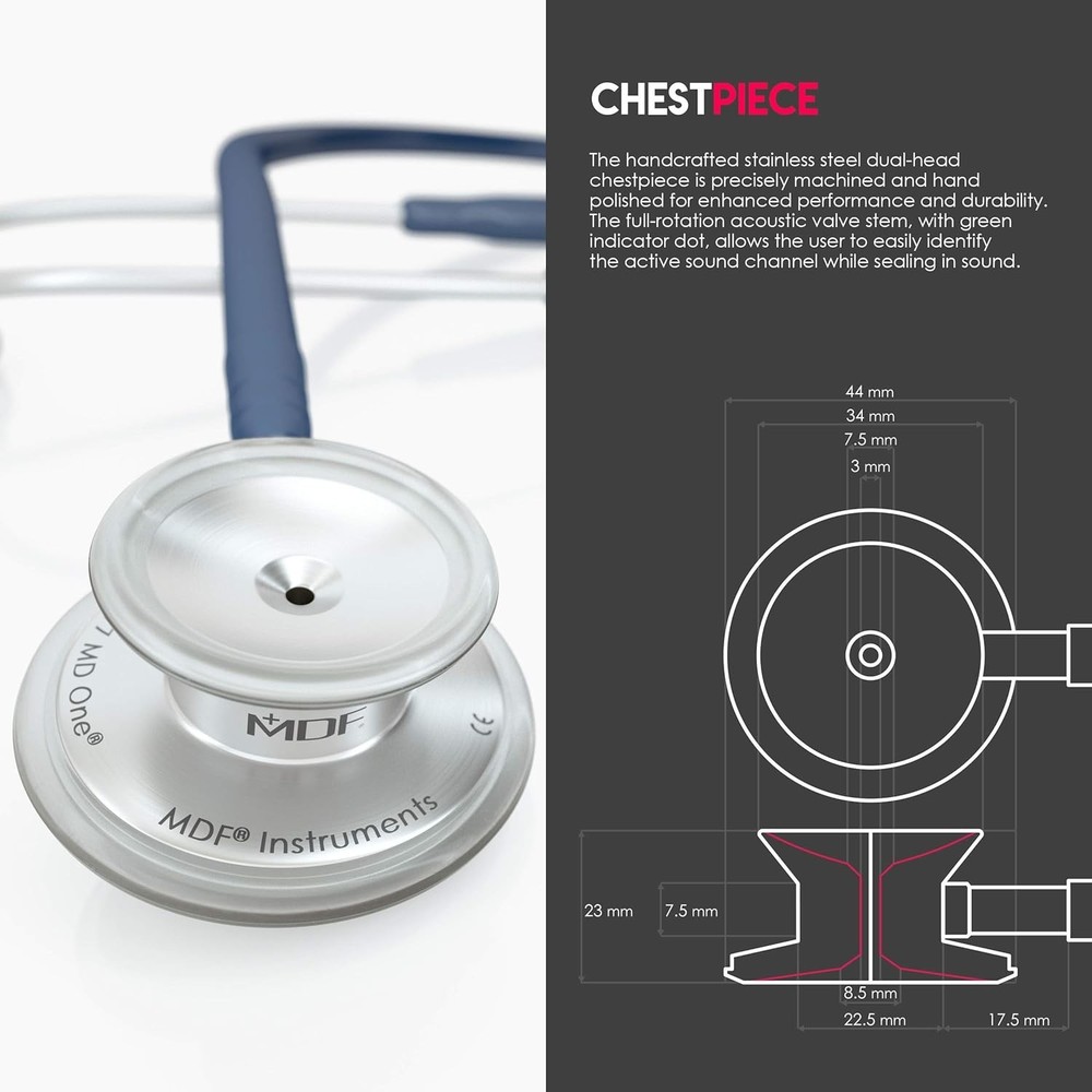 Ergonomically Designed MD One Stethoscope - ComfortSeal Eartips, Silver & Blue