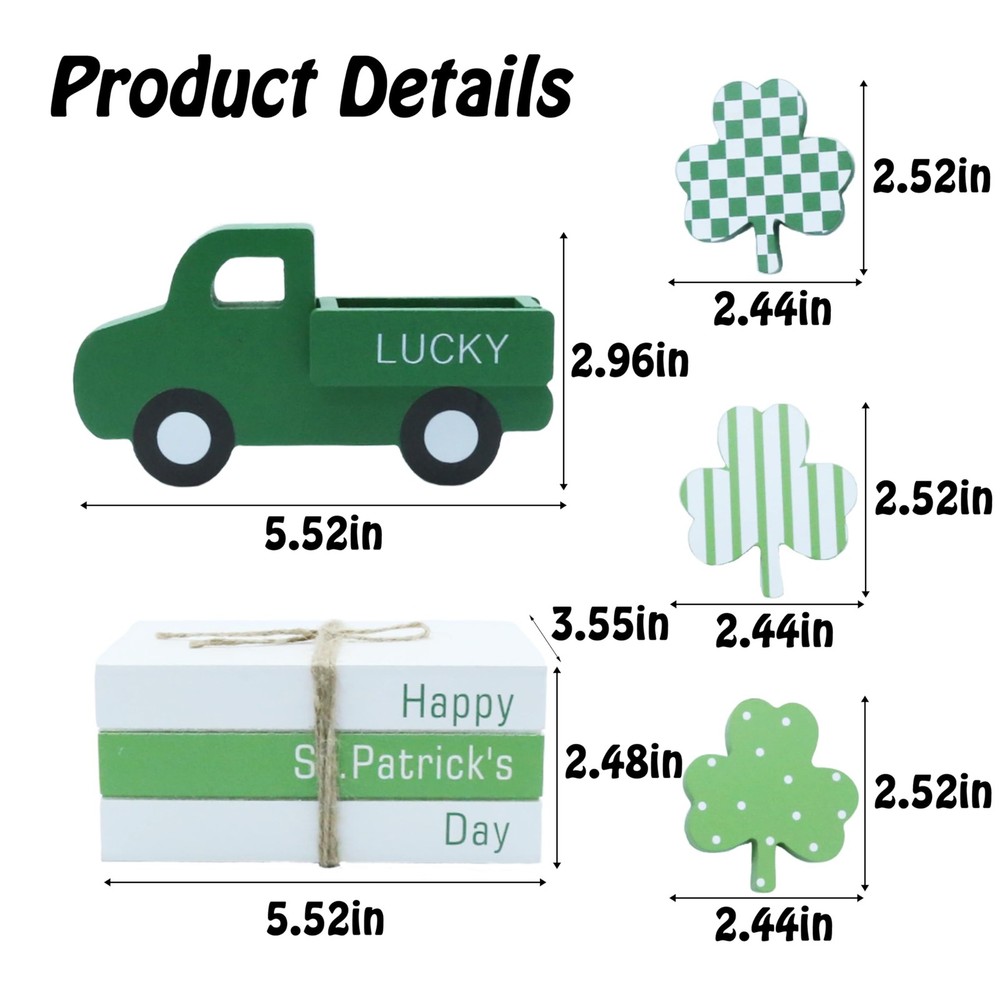 FESTGLOX St Patricks Day Decor, St Patricks Day Decorations Wood Book Stack ...