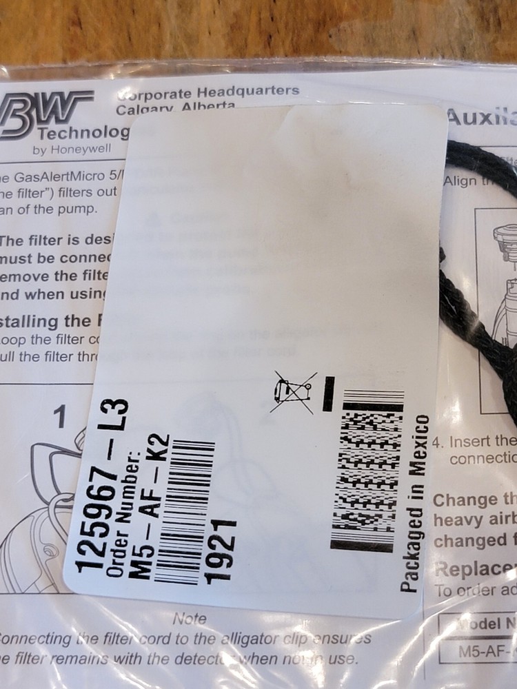 BW Technologies Honeywell M5-AF-K2 Auxiliary pump filter 5pk E1