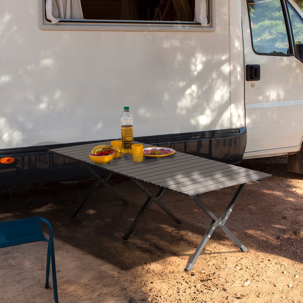 Folding Camping Table Portable Picnic Table Lightweight Roll Up Side Table Black