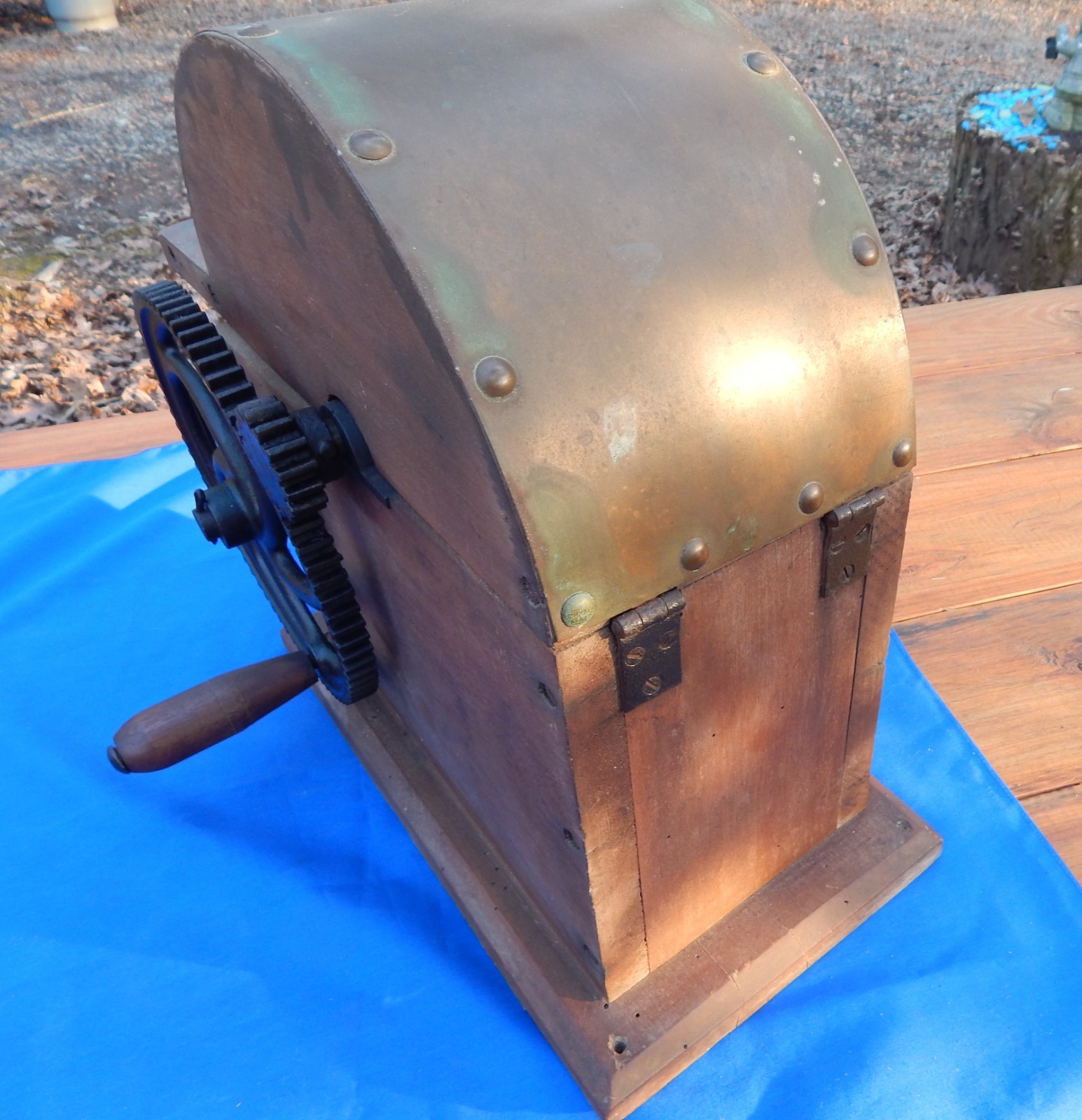 1800s Horseradish/Hard Cheese Grinder - Brass, Cast Iron and Wood