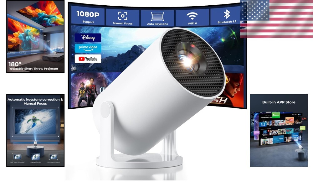 Ultra-Portable Mini Projector - 180° Rotating, WiFi & Bluetooth Connectivity