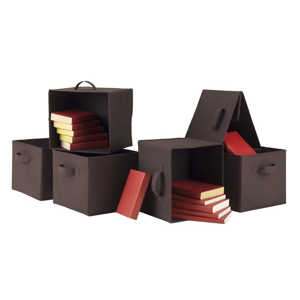 Wood Capri 6-Pc Foldable Baskets, Chocolate Fabric