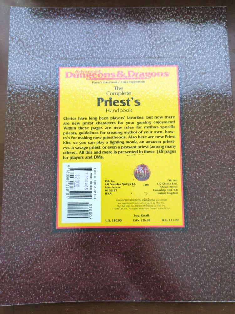 THE COMPLETE PRIEST'S HANDBOOK ADVANCED DUNGEONS & DRAGONS 2nd Ed