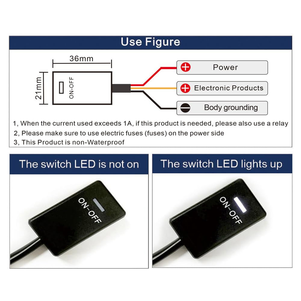 DIY Button Switch Paste Type On/Off for Fog Light, 12V/1A, White LED, Double Adh