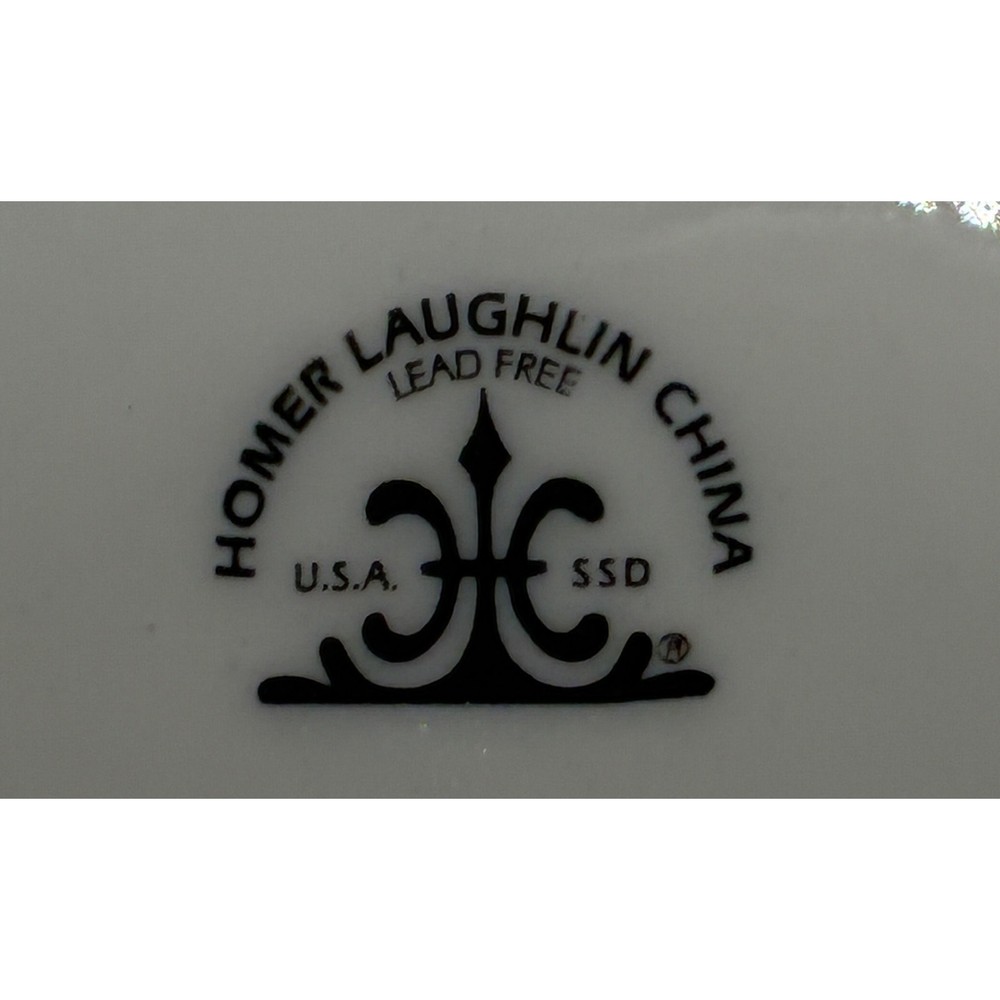 Homer Laughlin China Oval Serving Platter Blue Checker & Leaf Pattern 13.25"x 9"