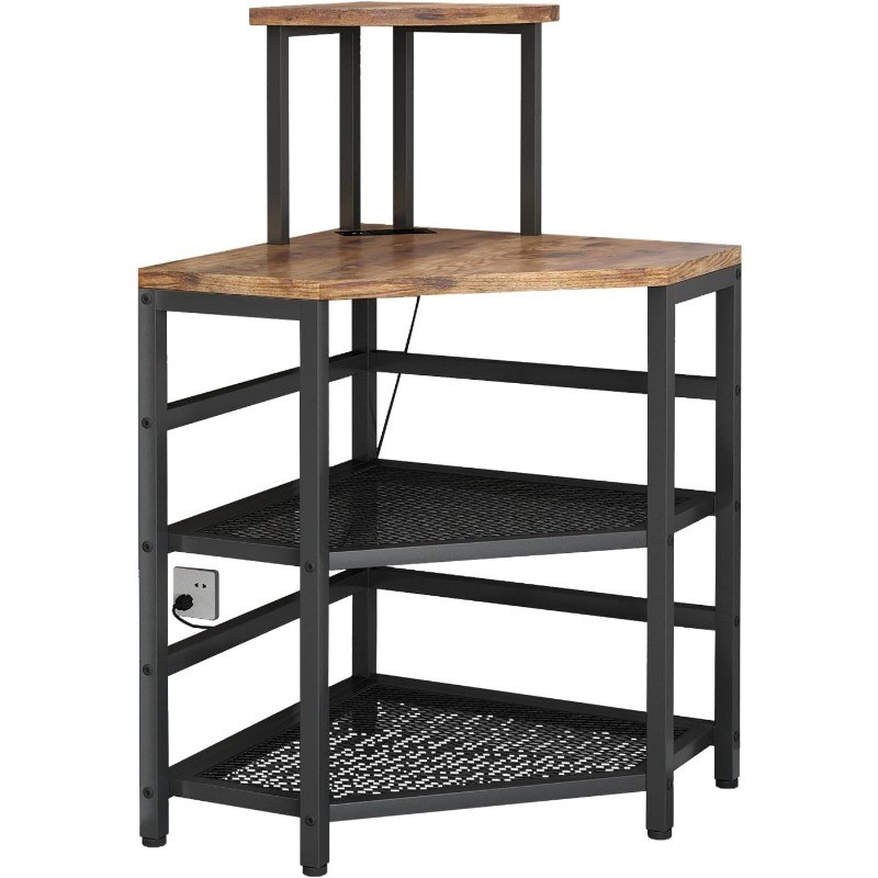 Corner Printer Stand Table, with Power Outlet and USB Charging & LED Lights