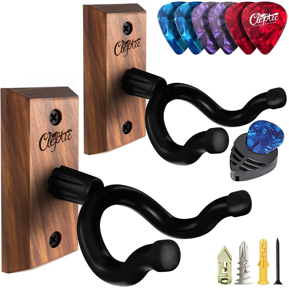 ClefArc Guitar Wall Mount 2 Pack - U-Shape 2 Pack, Black Walnut