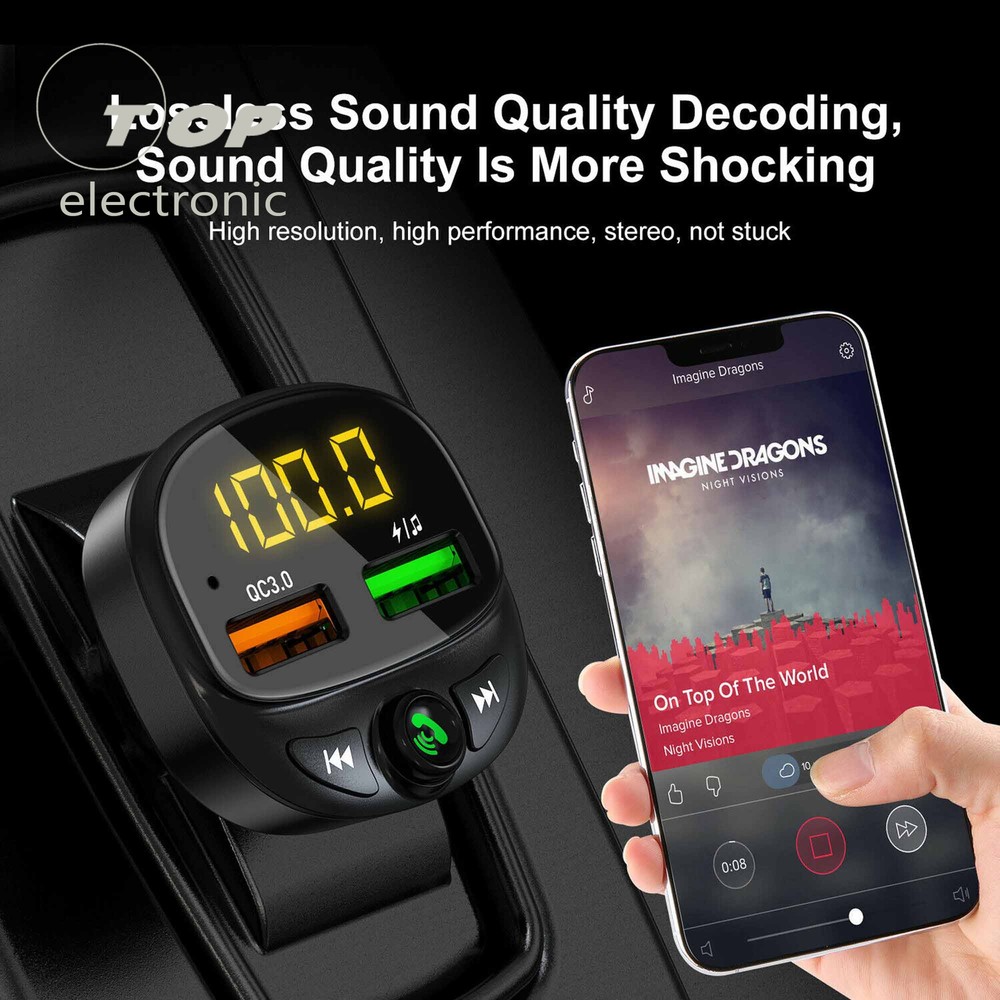 Wireless Bluetooth 5.0 FM Transmitter QC3.0 Hands-free Radio AUX Adapter Car