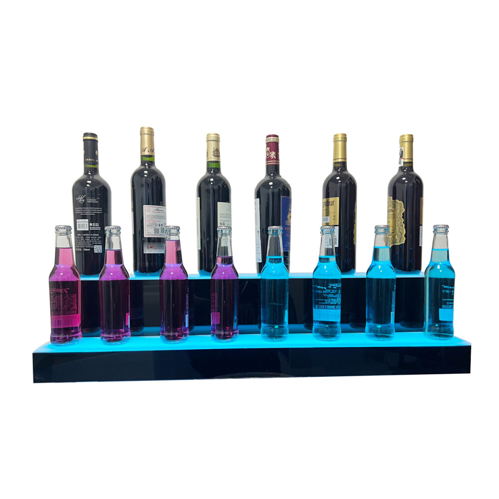 31" 2-Step LED Light Liquor Bottle Display Glowing Bar Shelf with Remote 110V