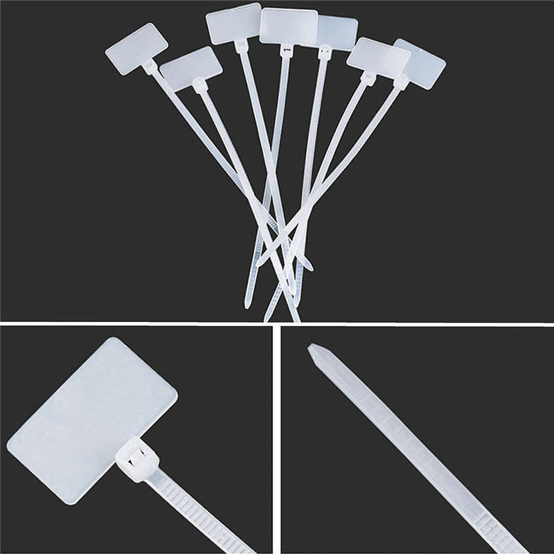100pcs White Plastic Nylon Mark Tags Label Sticker Cable Zip Ties
