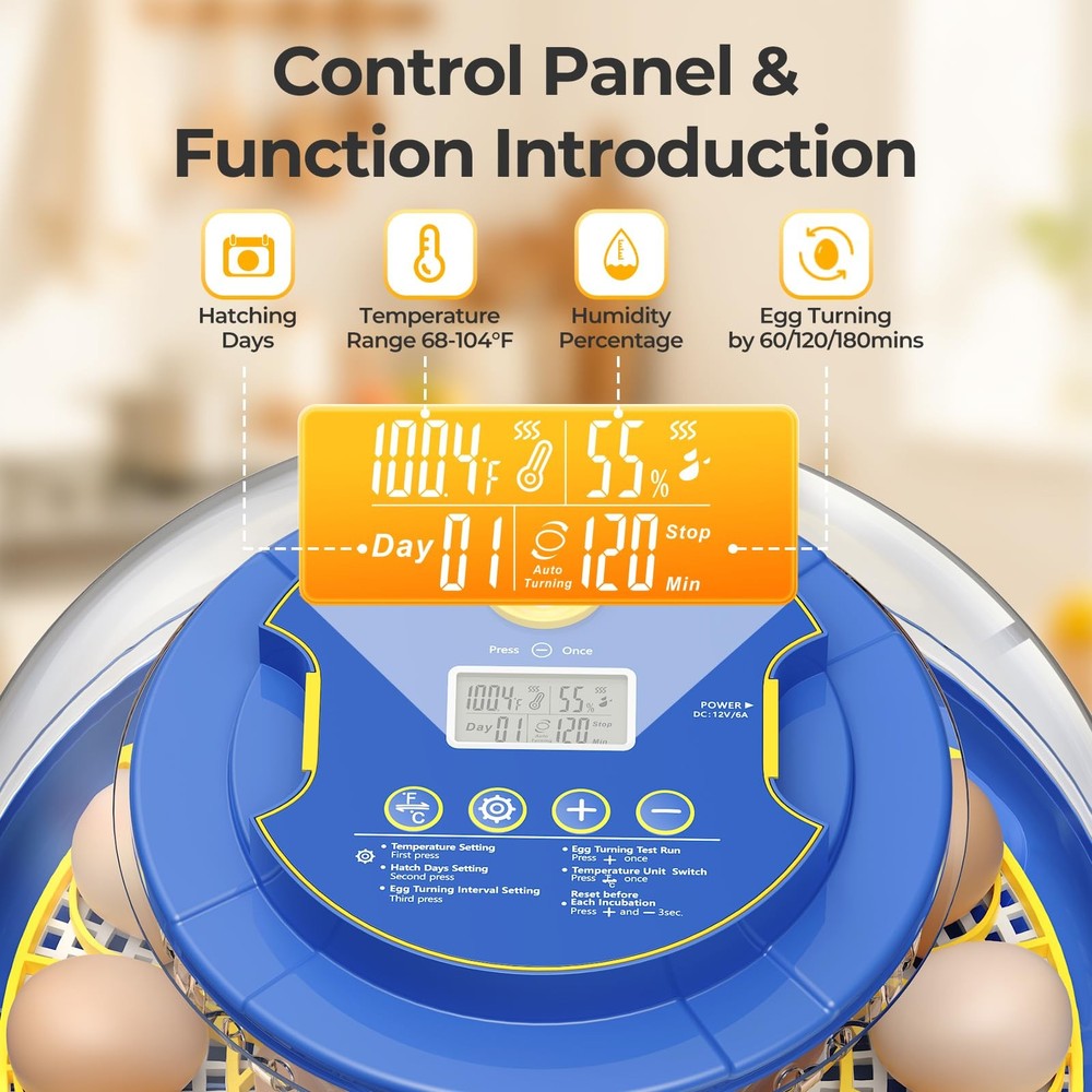 18 Egg Incubators for Hatching Eggs, 360° View with Automatic Egg Turning & H...