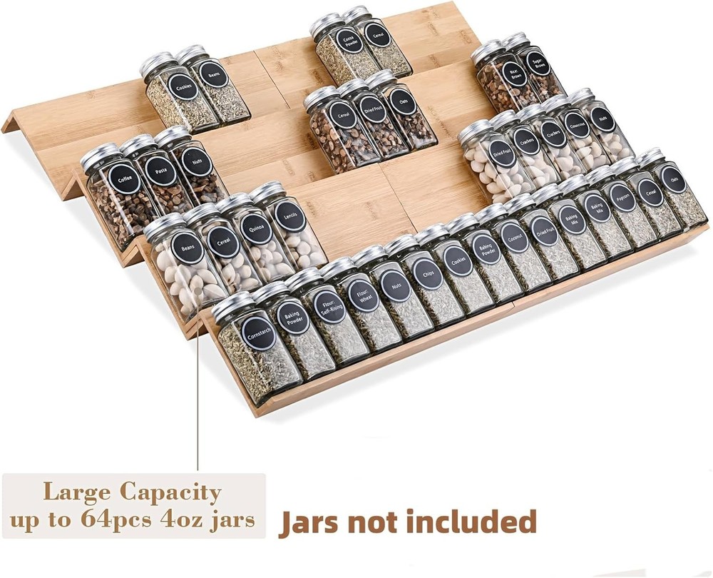 Sturdy Bamboo Spice Organizer for Drawer - Elegant Storage Solution for Spices