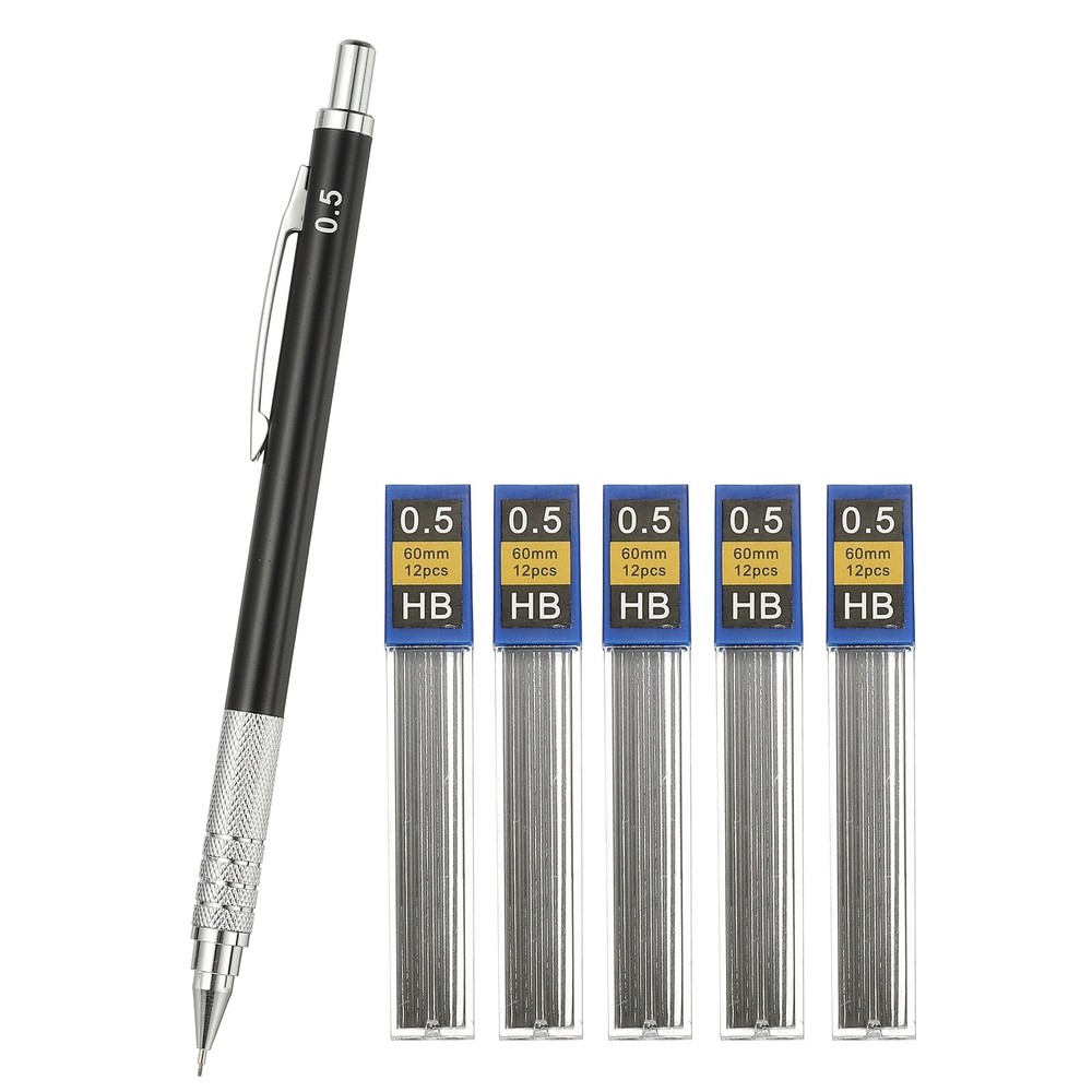 Mechanical Pencil 0.5mm Fine Point with 5Pcs Refills, Black