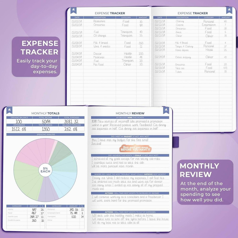 Clever Fox Financial Planner Premium Edition A5 Expense Tracker (Purple)
